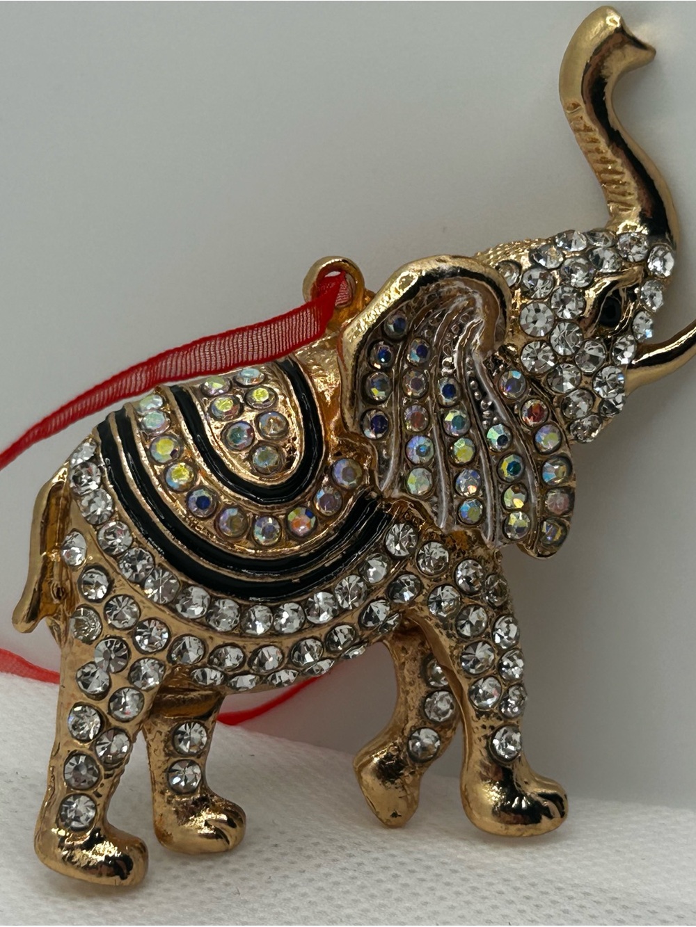 NEW Jeweled Elephant Christmas Ornament Gold Tone Rhinestone
